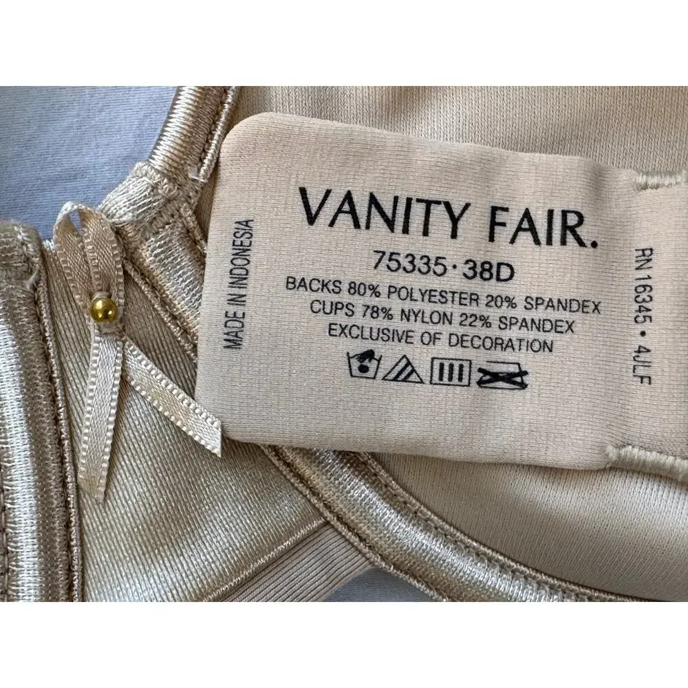 New VANITY FAIR Damask Neutral Body Caress Full Coverage Underwire Bra Size 38D